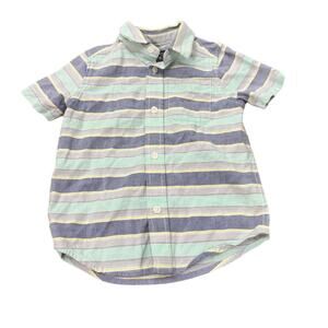 The Children’s‎ Place Boys Button Down Shirt 3T Blue Yellow Striped Short Sleeve